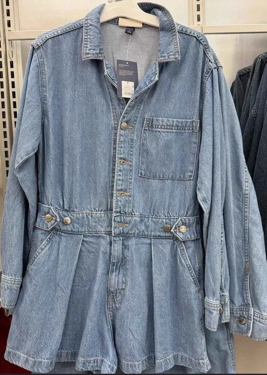 Women's Long Sleeve Denim Romper Size 16 Universal Thread™ Adjustable Waist - Picture 7 of 7